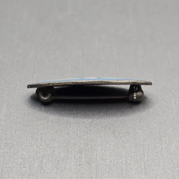 Antique Sterling Silver Guilloche Enamel Rose Brooch 1 1/8" Edwardian Blue Pink - Picture 3 of 10